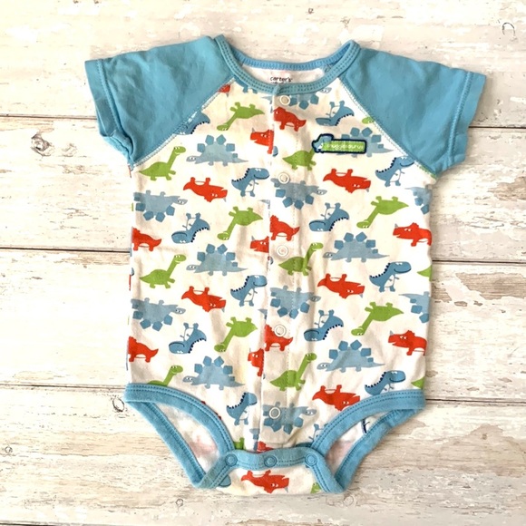 Carters 12m Baby Boy Romper One Piece Summer Outfit Blue Dinosaurs Print - Picture 1 of 4